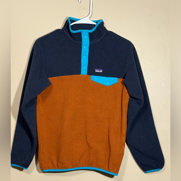 Patagonia Men's Zip-Up Sweater - Dark Blue and Rust